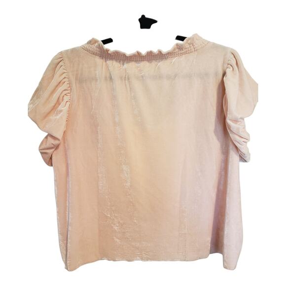 Free People Womens Terese Velvet Crop Top Small Pink Smocked Tie Neck Oversized - Picture 7 of 16